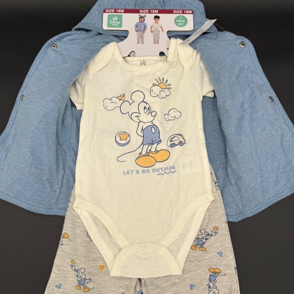 Disney Baby 3-Piece Mickey Mouse Outfit Set18M Hooded Jacket Bodysuit & Pants - Picture 4 of 8